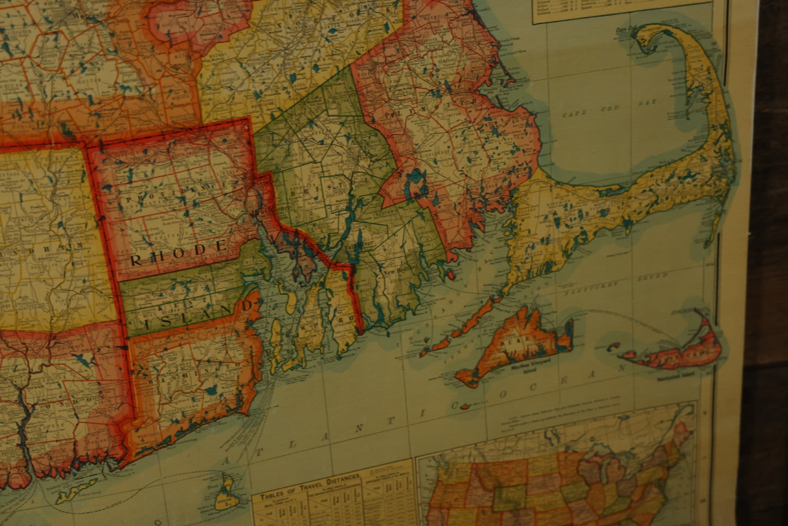 Antique National Publishing Company's Railroad, Post Office, Township And County Map Of Massachusetts, Rhode Island, And Connecticut For 1901, Roll Up Map, Copyright 1900 By The National Publishing Co., Boston, Massachusetts. 38-3/4" x 36" 