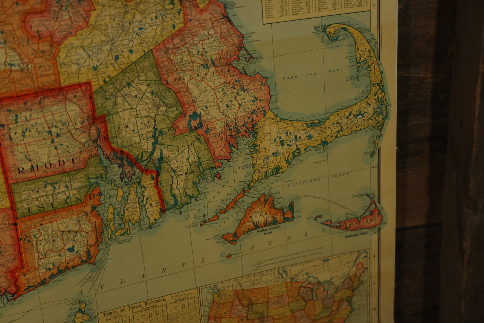 Antique National Publishing Company's Railroad, Post Office, Township And County Map Of Massachusetts, Rhode Island, And Connecticut For 1901, Roll Up Map, Copyright 1900 By The National Publishing Co., Boston, Massachusetts. 38-3/4" x 36" 