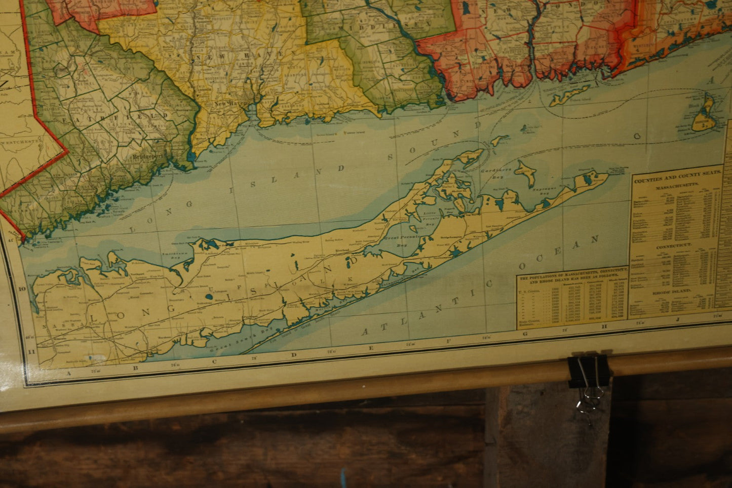 Antique National Publishing Company's Railroad, Post Office, Township And County Map Of Massachusetts, Rhode Island, And Connecticut For 1901, Roll Up Map, Copyright 1900 By The National Publishing Co., Boston, Massachusetts. 38-3/4" x 36" 