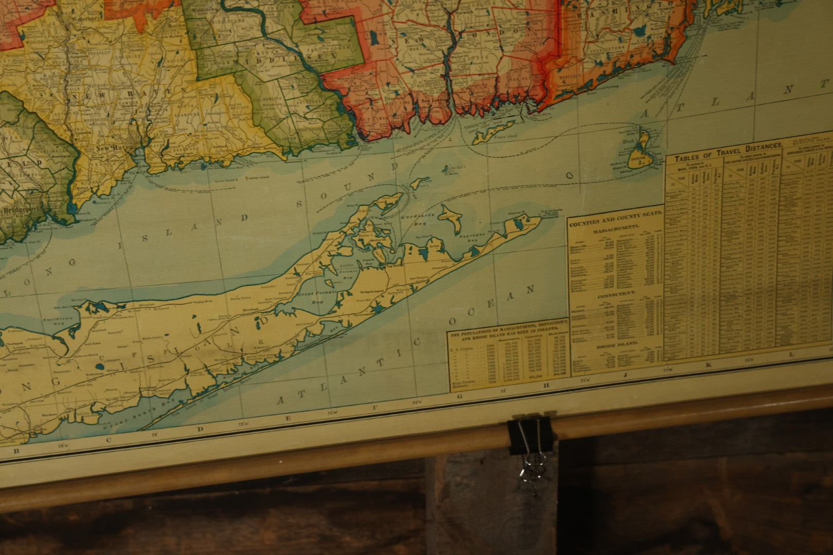Antique National Publishing Company's Railroad, Post Office, Township And County Map Of Massachusetts, Rhode Island, And Connecticut For 1901, Roll Up Map, Copyright 1900 By The National Publishing Co., Boston, Massachusetts. 38-3/4" x 36" 