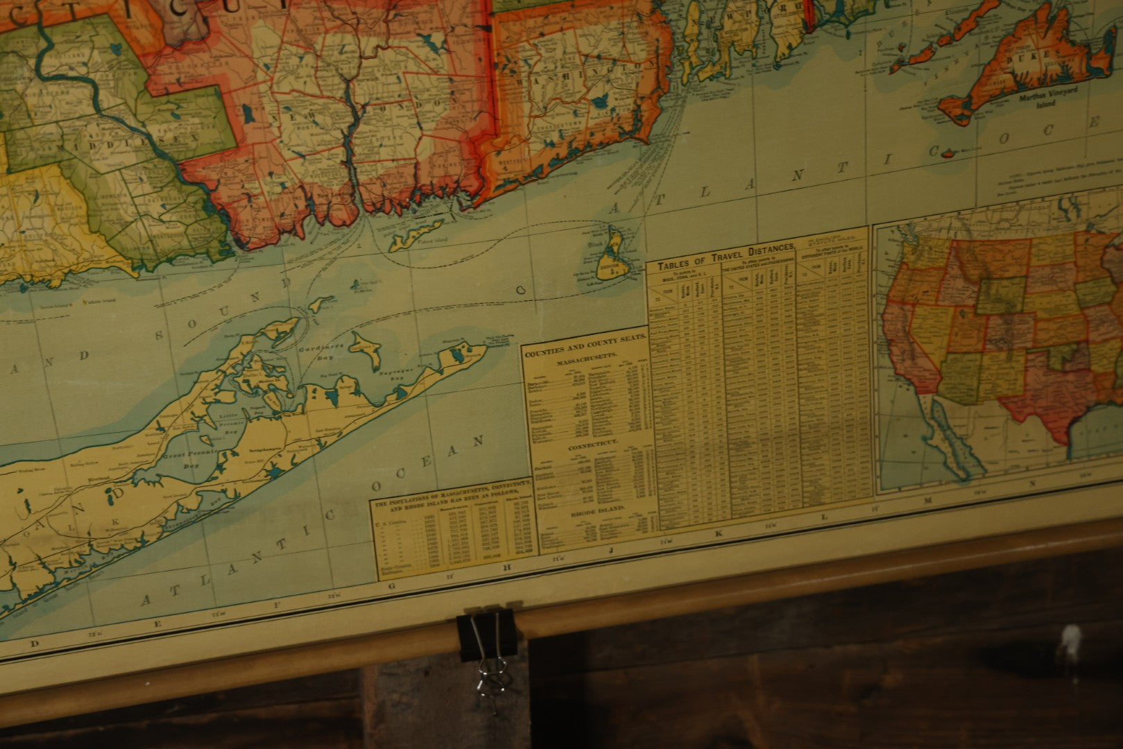 Antique National Publishing Company's Railroad, Post Office, Township And County Map Of Massachusetts, Rhode Island, And Connecticut For 1901, Roll Up Map, Copyright 1900 By The National Publishing Co., Boston, Massachusetts. 38-3/4" x 36" 