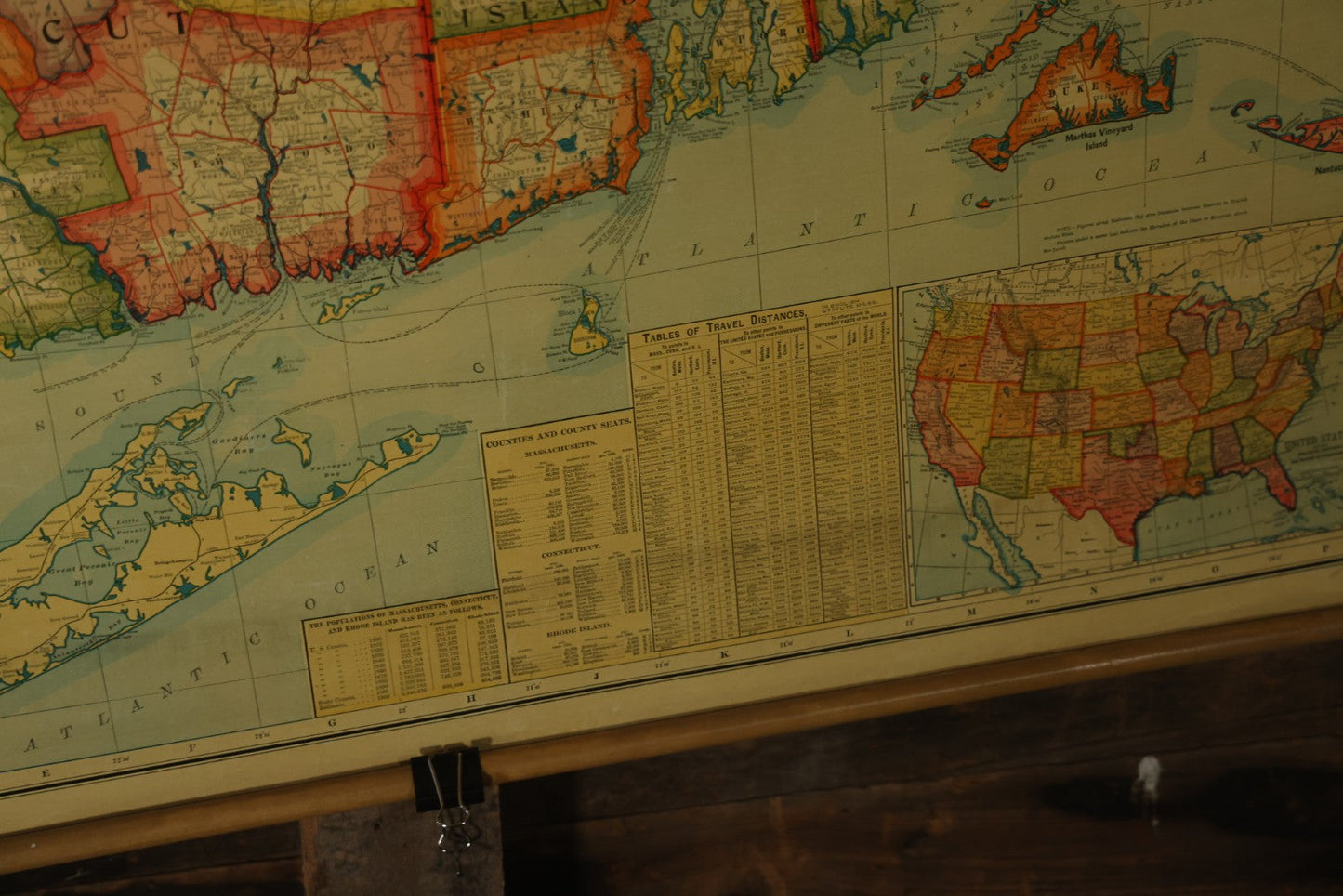 Antique National Publishing Company's Railroad, Post Office, Township And County Map Of Massachusetts, Rhode Island, And Connecticut For 1901, Roll Up Map, Copyright 1900 By The National Publishing Co., Boston, Massachusetts. 38-3/4" x 36" 