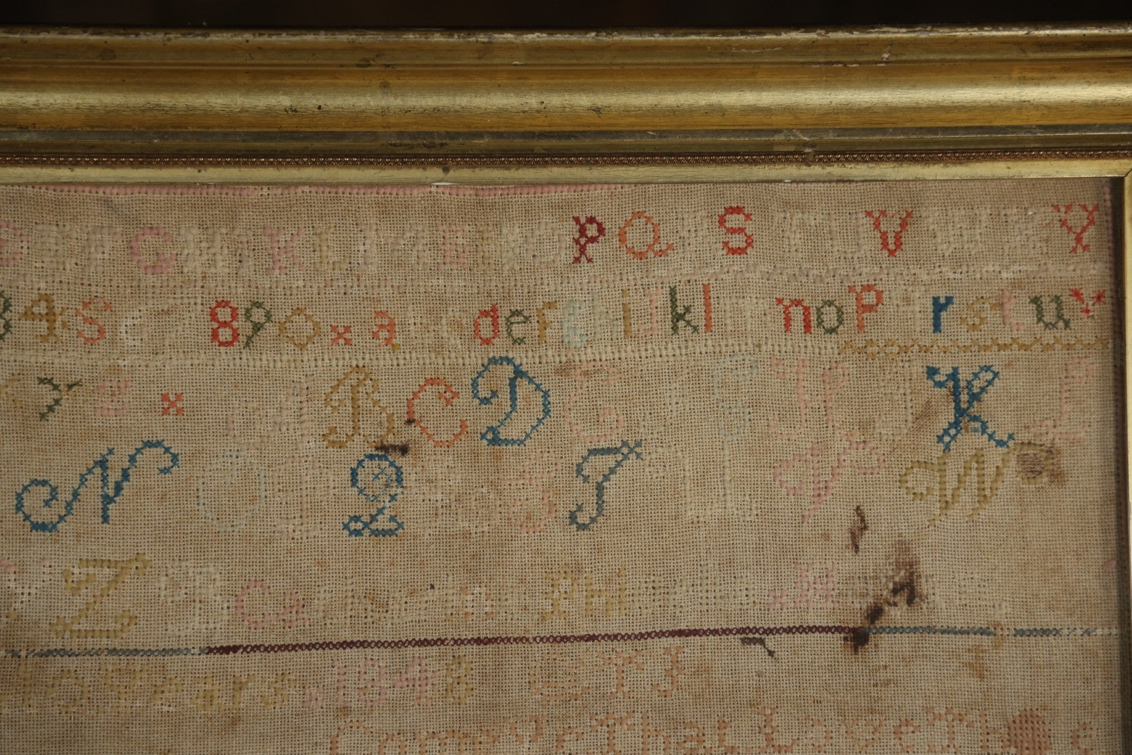 Antique Needlepoint Sampler, Steamship Erie Fire Commemoration And Memorial, Circa 1840s. 21-3/4" x 18-3/4"