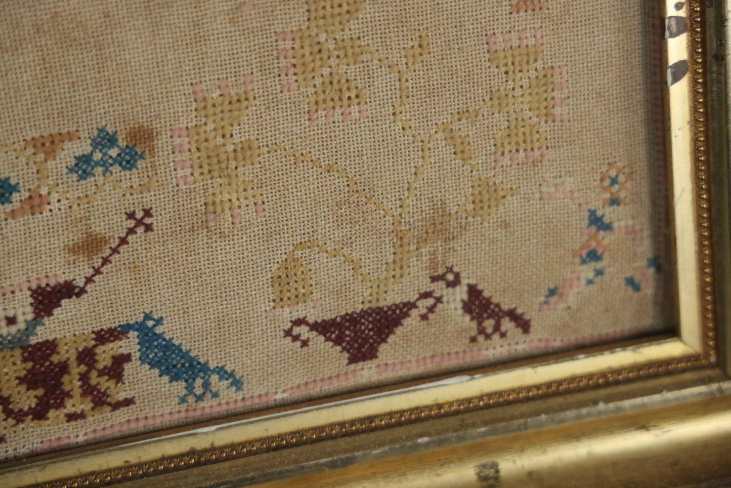 Antique Needlepoint Sampler, Steamship Erie Fire Commemoration And Memorial, Circa 1840s. 21-3/4" x 18-3/4"