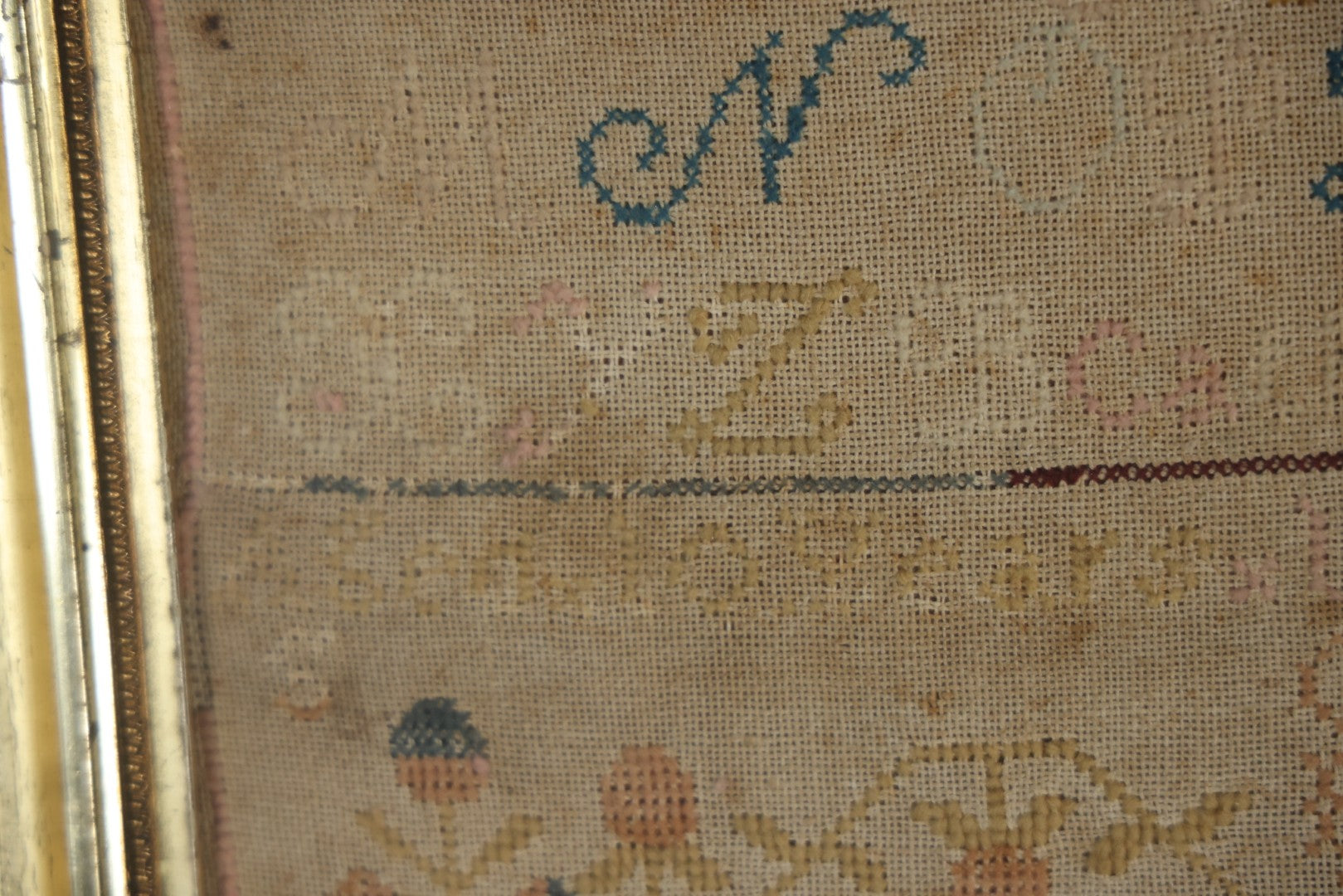 Antique Needlepoint Sampler, Steamship Erie Fire Commemoration And Memorial, Circa 1840s. 21-3/4" x 18-3/4"