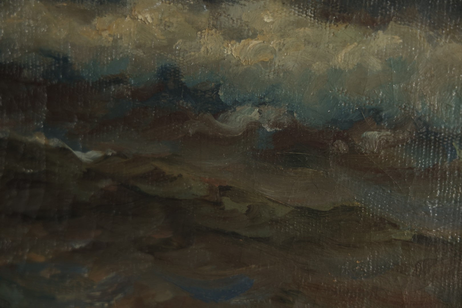 Antique Oil On Canvas Maritime Nautical Painting Of A Night Time Seascape, With Waves Crashing On Rocky Shore, Artist Signed, Richard Dey De Ribcowsky (Bulgarian-American, 1880-1936). 48" x 18"