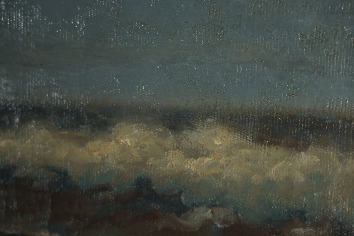 Antique Oil On Canvas Maritime Nautical Painting Of A Night Time Seascape, With Waves Crashing On Rocky Shore, Artist Signed, Richard Dey De Ribcowsky (Bulgarian-American, 1880-1936). 48" x 18"