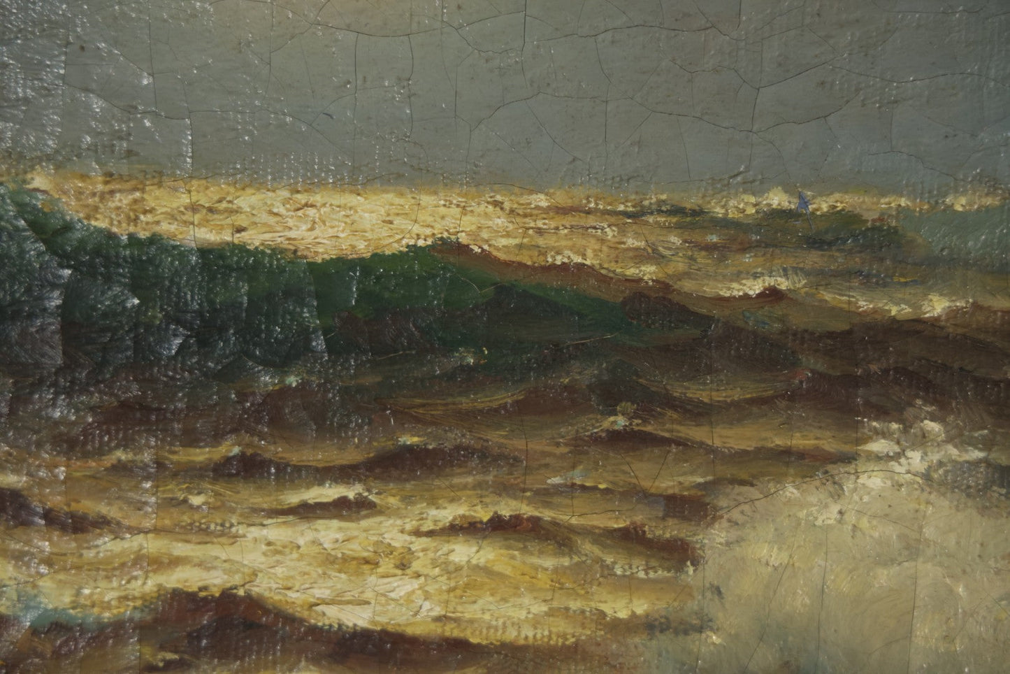 Antique Oil On Canvas Maritime Nautical Painting Of A Night Time Seascape, With Waves Crashing On Rocky Shore, Artist Signed, Richard Dey De Ribcowsky (Bulgarian-American, 1880-1936). 48" x 18"