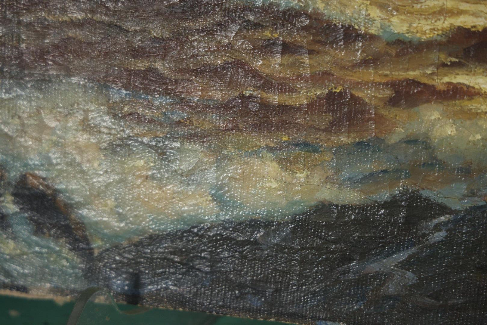 Antique Oil On Canvas Maritime Nautical Painting Of A Night Time Seascape, With Waves Crashing On Rocky Shore, Artist Signed, Richard Dey De Ribcowsky (Bulgarian-American, 1880-1936). 48" x 18"