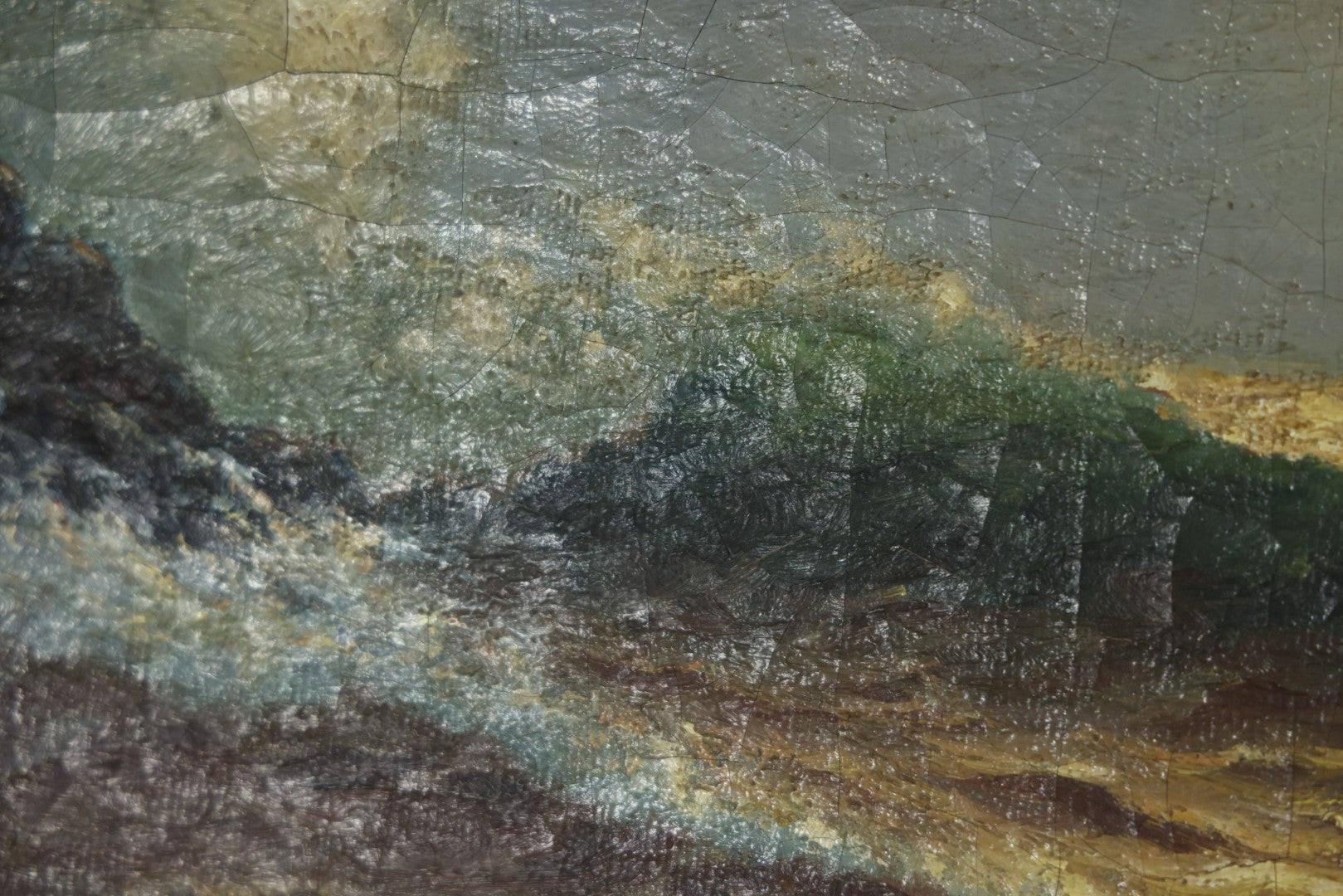Antique Oil On Canvas Maritime Nautical Painting Of A Night Time Seascape, With Waves Crashing On Rocky Shore, Artist Signed, Richard Dey De Ribcowsky (Bulgarian-American, 1880-1936). 48" x 18"
