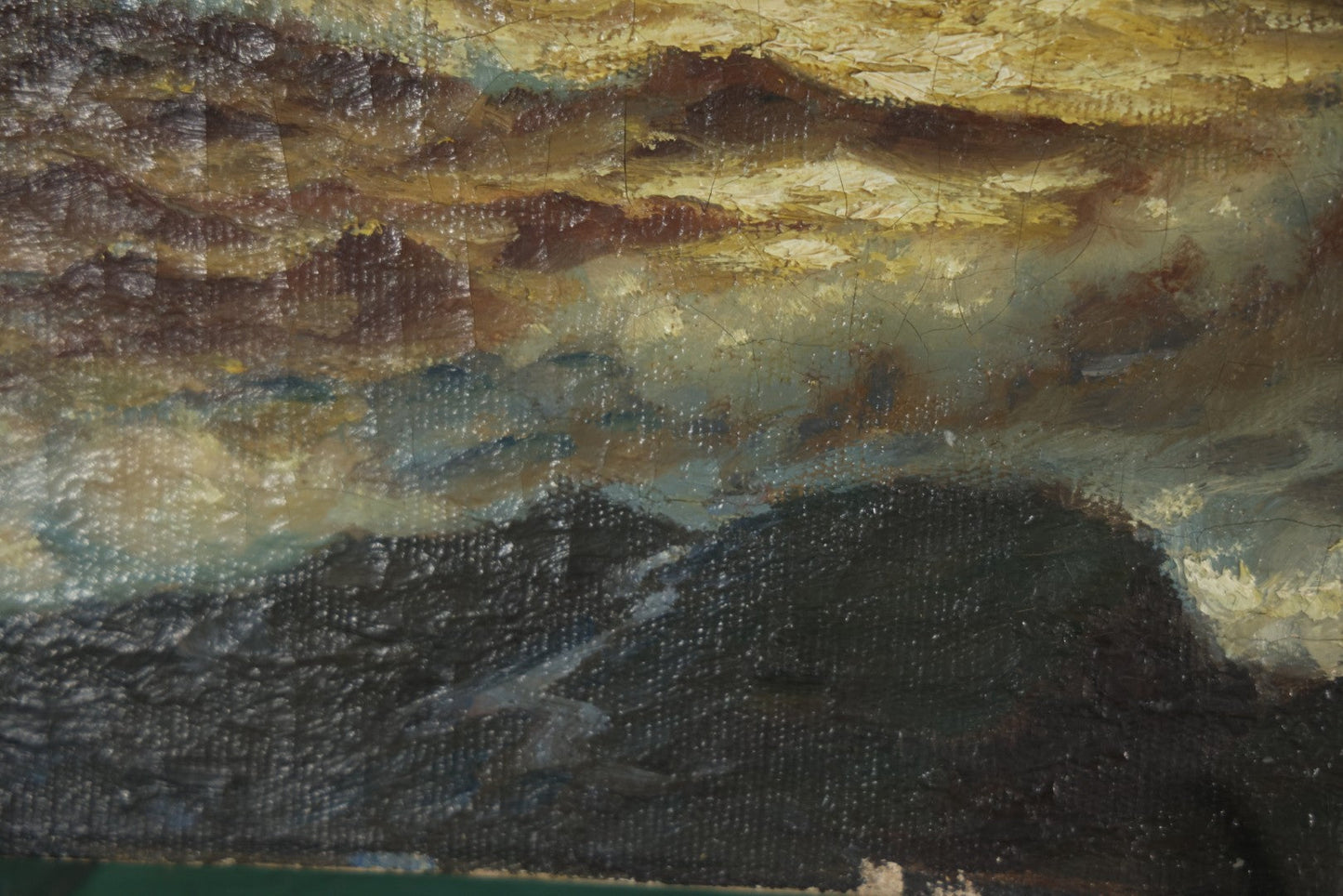 Antique Oil On Canvas Maritime Nautical Painting Of A Night Time Seascape, With Waves Crashing On Rocky Shore, Artist Signed, Richard Dey De Ribcowsky (Bulgarian-American, 1880-1936). 48" x 18"