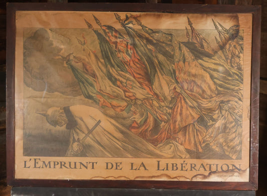 Antique World War I French Propaganda Lithograph Poster, "L'Emprunt De La Liberation" (The Liberation Loan), Art By Abel Faivre, In Frame, Note Heavy Wear And Tear. 45-1/2" x 33-1/4"
