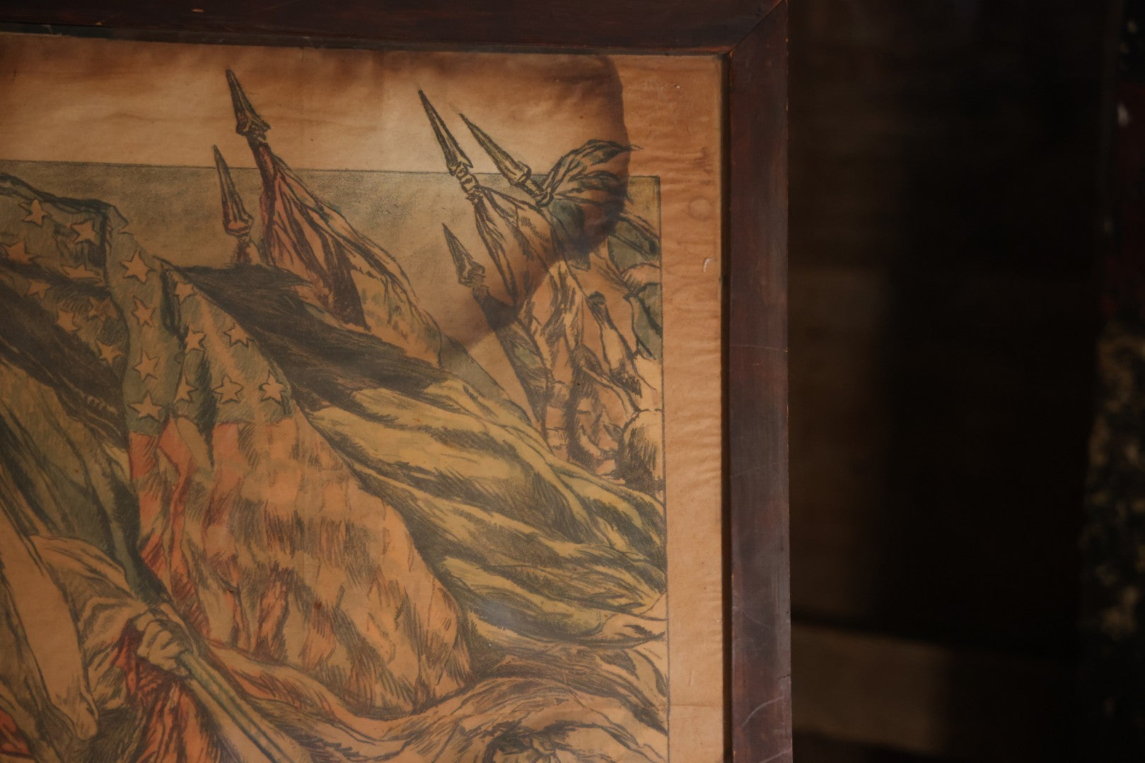 Antique World War I French Propaganda Lithograph Poster, "L'Emprunt De La Liberation" (The Liberation Loan), Art By Abel Faivre, In Frame, Note Heavy Wear And Tear. 45-1/2" x 33-1/4"