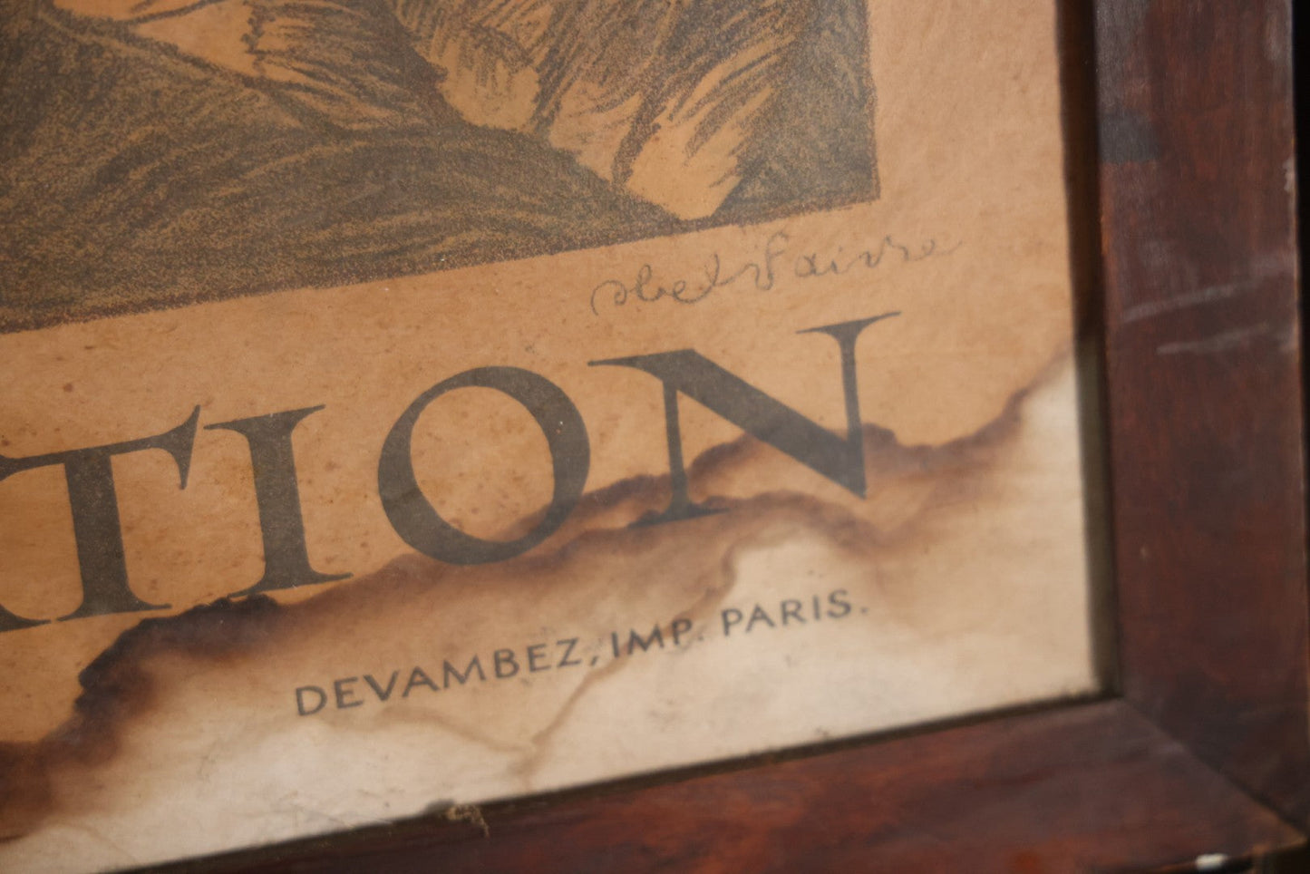Antique World War I French Propaganda Lithograph Poster, "L'Emprunt De La Liberation" (The Liberation Loan), Art By Abel Faivre, In Frame, Note Heavy Wear And Tear. 45-1/2" x 33-1/4"