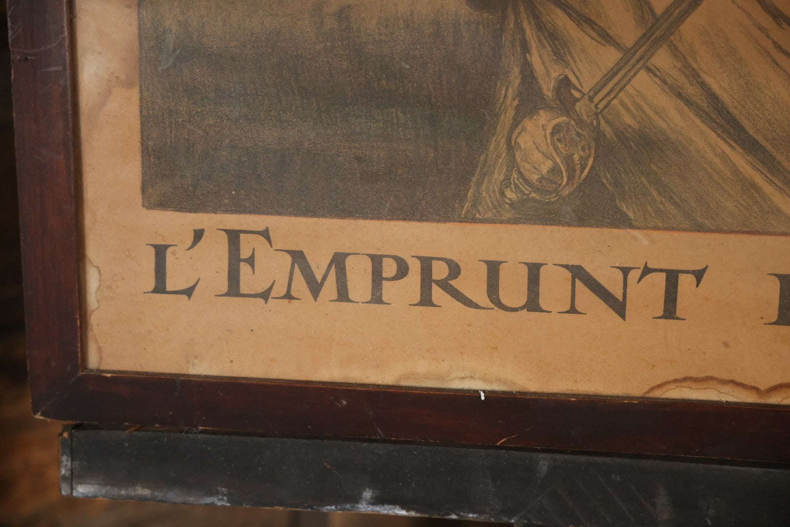 Antique World War I French Propaganda Lithograph Poster, "L'Emprunt De La Liberation" (The Liberation Loan), Art By Abel Faivre, In Frame, Note Heavy Wear And Tear. 45-1/2" x 33-1/4"