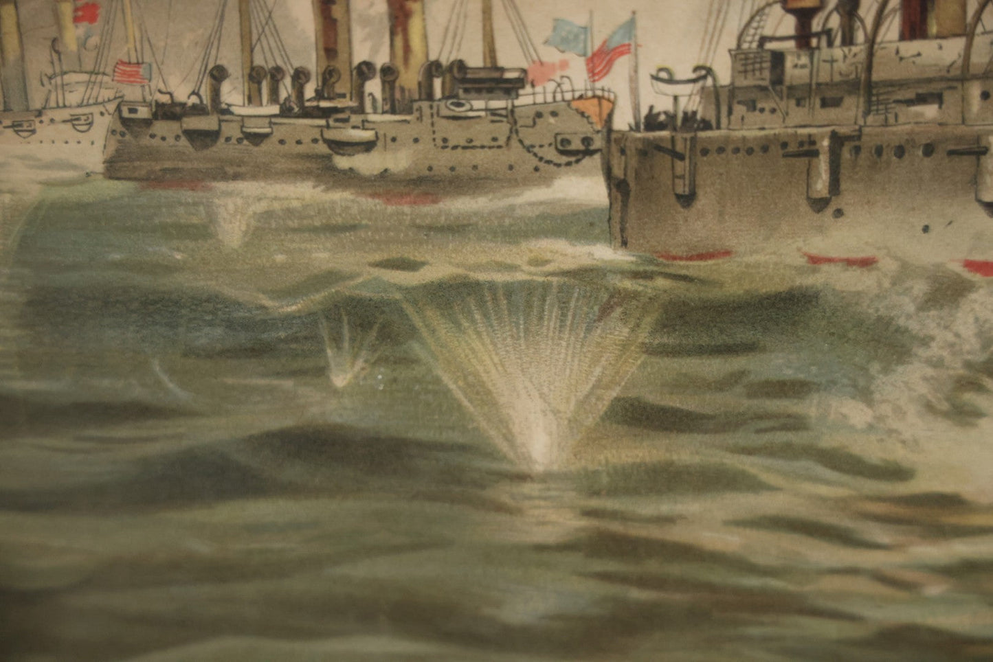 Antique Spanish American War Chromolithograph Print Depicting The Battle Of Manila, May 1St, 1898, In Large Ornate Frame, After Xanthus Russell Smith, Copyright 1898 By J. Hoover & Son, Philadelphia. 39" x  31"