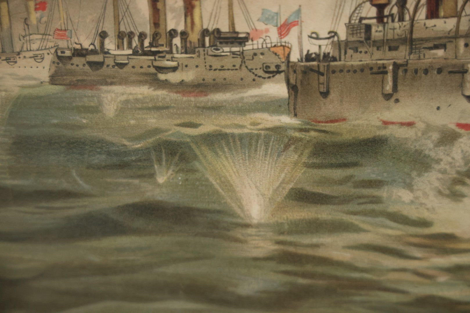 Antique Spanish American War Chromolithograph Print Depicting The Battle Of Manila, May 1St, 1898, In Large Ornate Frame, After Xanthus Russell Smith, Copyright 1898 By J. Hoover & Son, Philadelphia. 39" x  31"