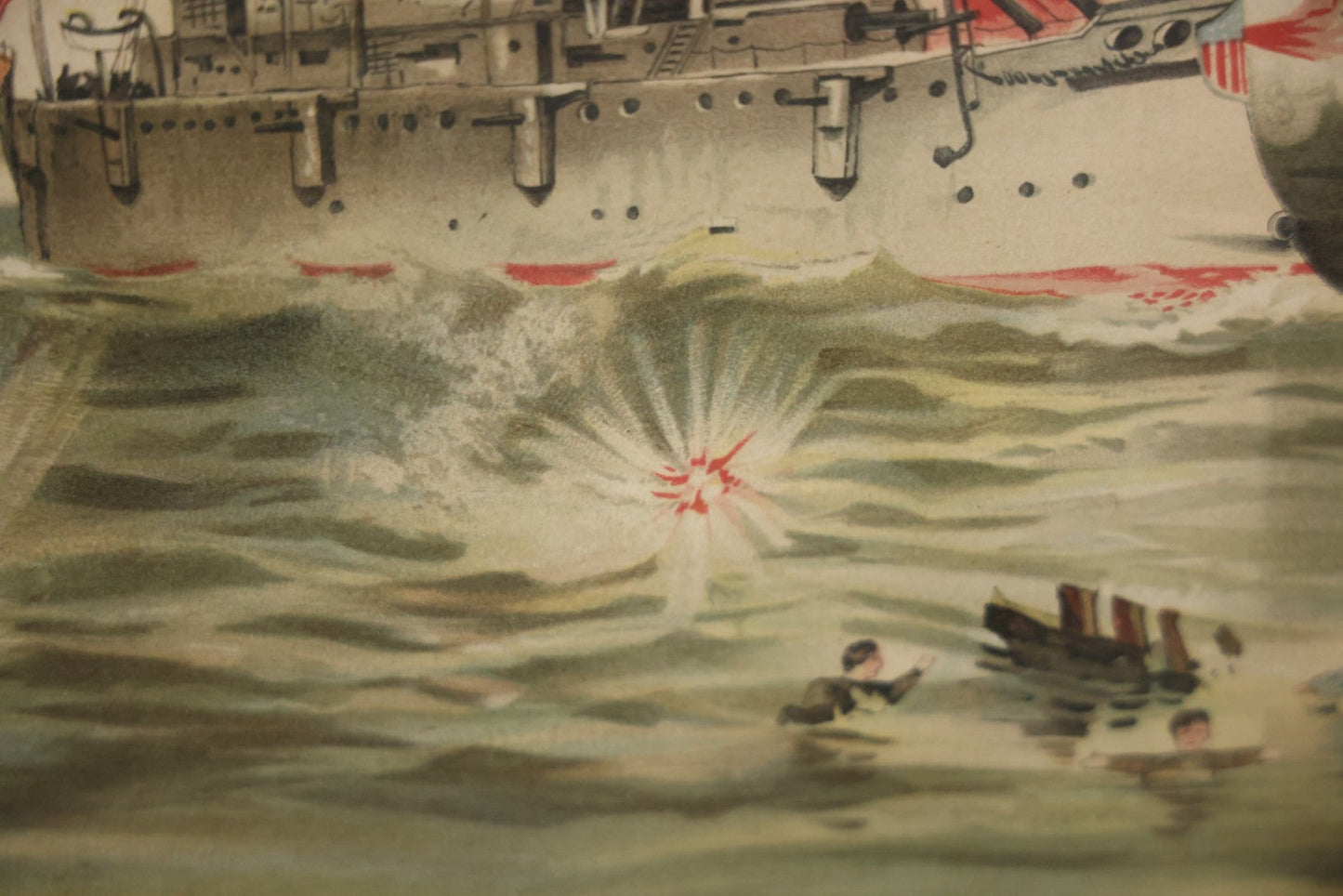 Antique Spanish American War Chromolithograph Print Depicting The Battle Of Manila, May 1St, 1898, In Large Ornate Frame, After Xanthus Russell Smith, Copyright 1898 By J. Hoover & Son, Philadelphia. 39" x  31"