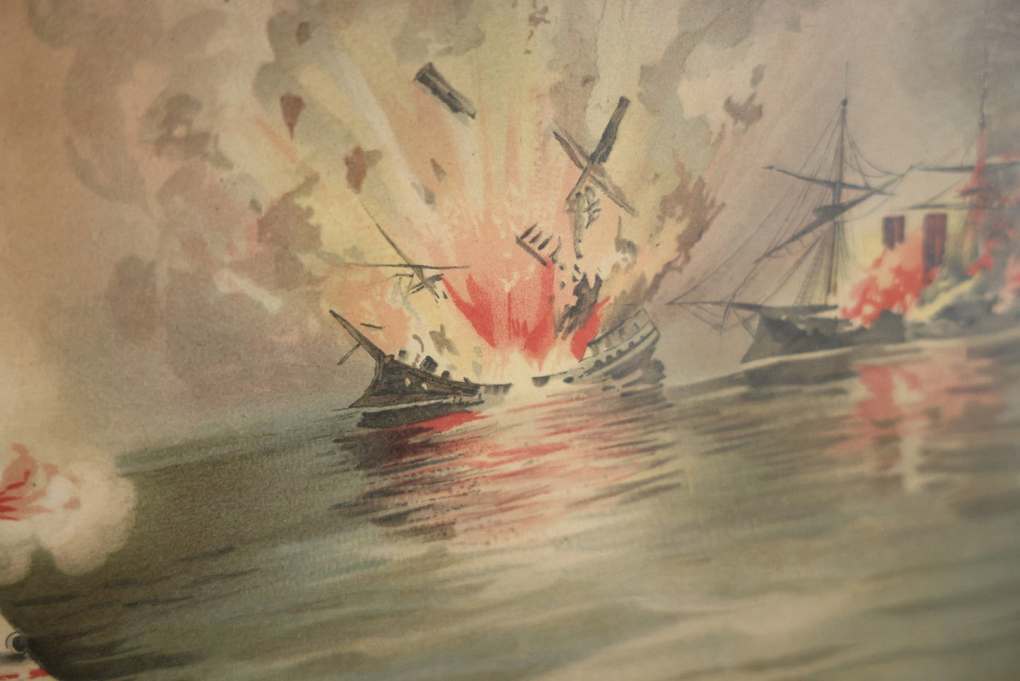 Antique Spanish American War Chromolithograph Print Depicting The Battle Of Manila, May 1St, 1898, In Large Ornate Frame, After Xanthus Russell Smith, Copyright 1898 By J. Hoover & Son, Philadelphia. 39" x  31"