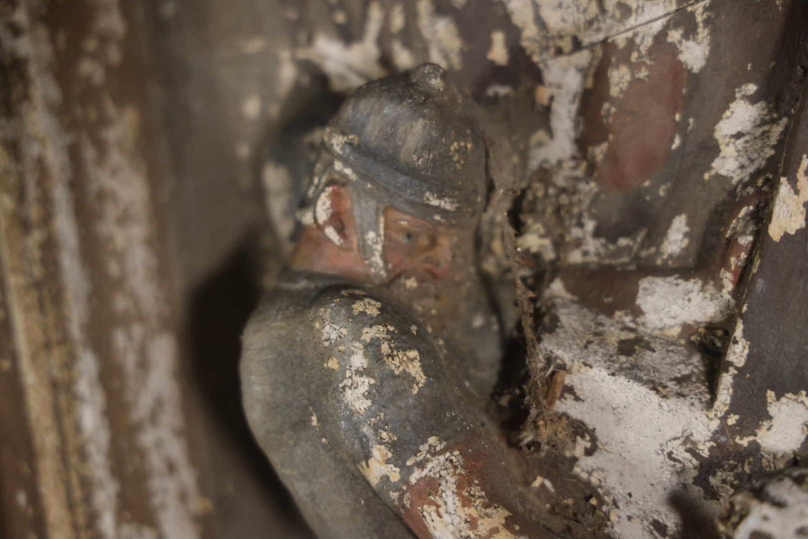 Antique Third Station Of The Cross, Jesus Falls For The First Time, Plaster Relief Plaque, Likely From A Charge, Note Heavy Wear And Degradation, Cracks