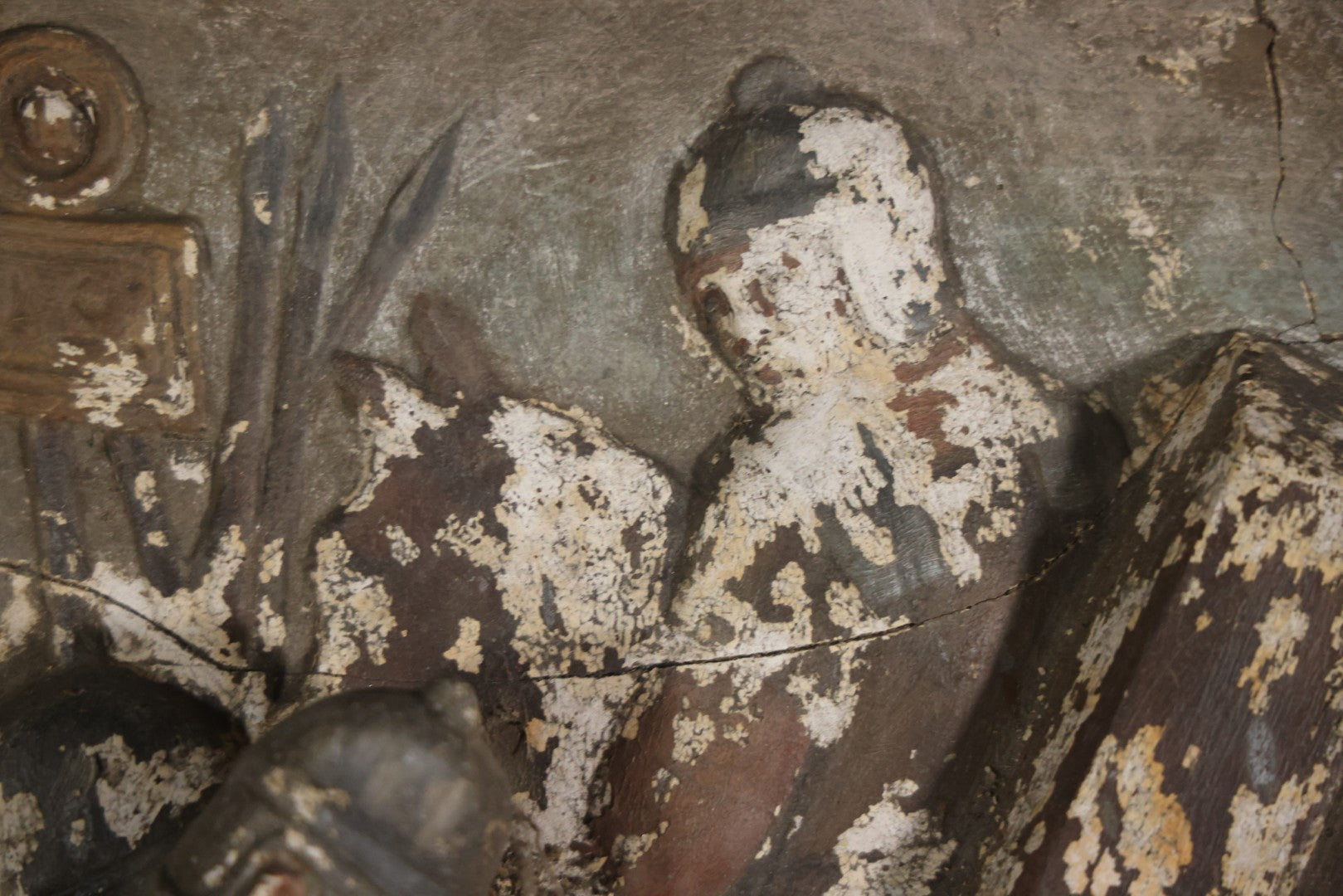 Antique Third Station Of The Cross, Jesus Falls For The First Time, Plaster Relief Plaque, Likely From A Charge, Note Heavy Wear And Degradation, Cracks