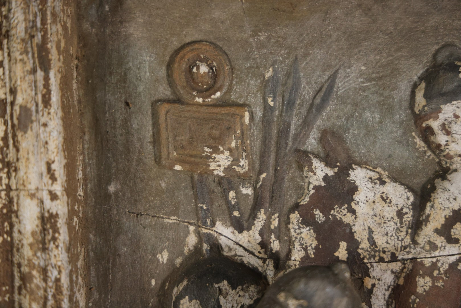 Antique Third Station Of The Cross, Jesus Falls For The First Time, Plaster Relief Plaque, Likely From A Charge, Note Heavy Wear And Degradation, Cracks