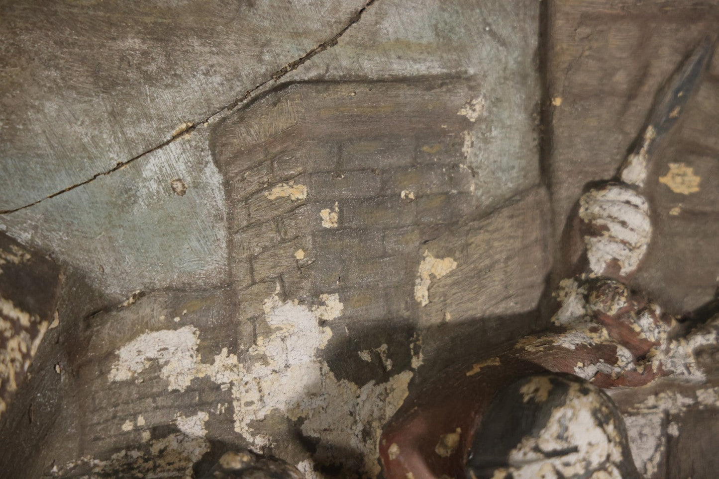 Antique Third Station Of The Cross, Jesus Falls For The First Time, Plaster Relief Plaque, Likely From A Charge, Note Heavy Wear And Degradation, Cracks