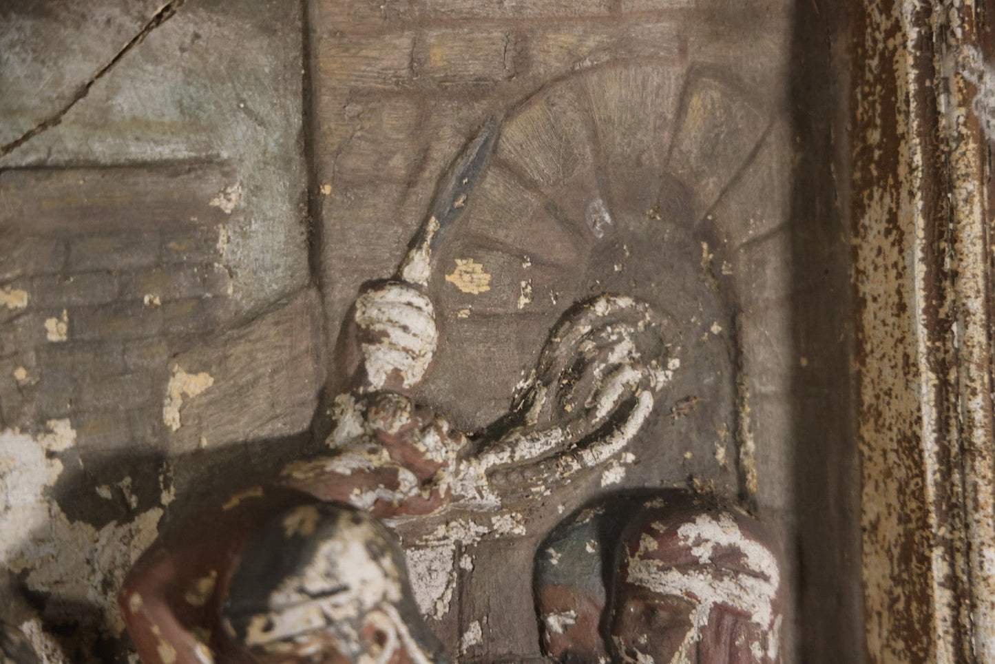 Antique Third Station Of The Cross, Jesus Falls For The First Time, Plaster Relief Plaque, Likely From A Charge, Note Heavy Wear And Degradation, Cracks