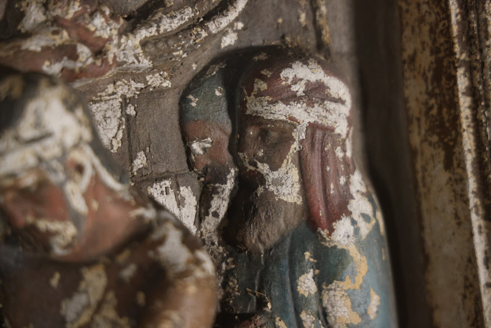 Antique Third Station Of The Cross, Jesus Falls For The First Time, Plaster Relief Plaque, Likely From A Charge, Note Heavy Wear And Degradation, Cracks