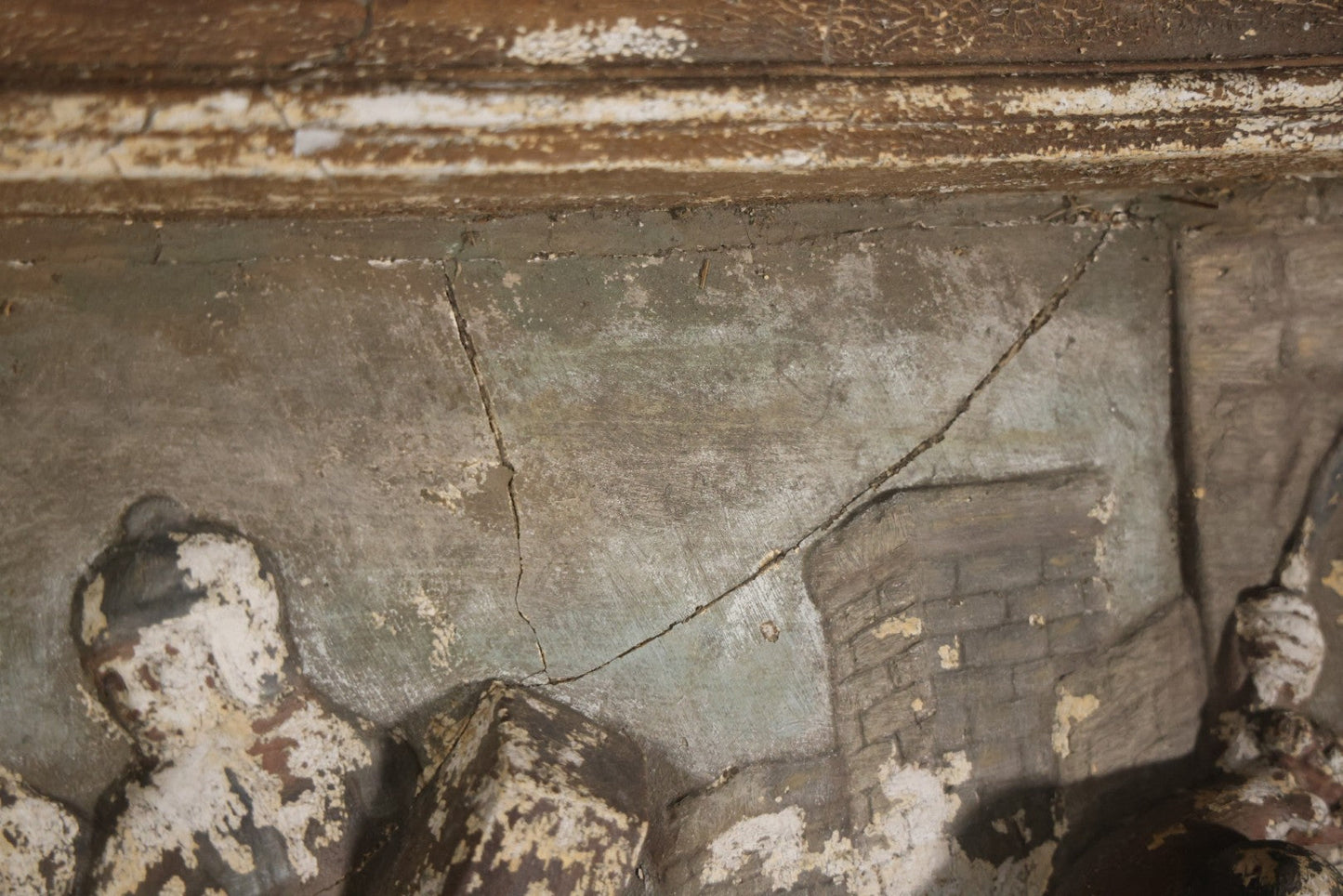 Antique Third Station Of The Cross, Jesus Falls For The First Time, Plaster Relief Plaque, Likely From A Charge, Note Heavy Wear And Degradation, Cracks