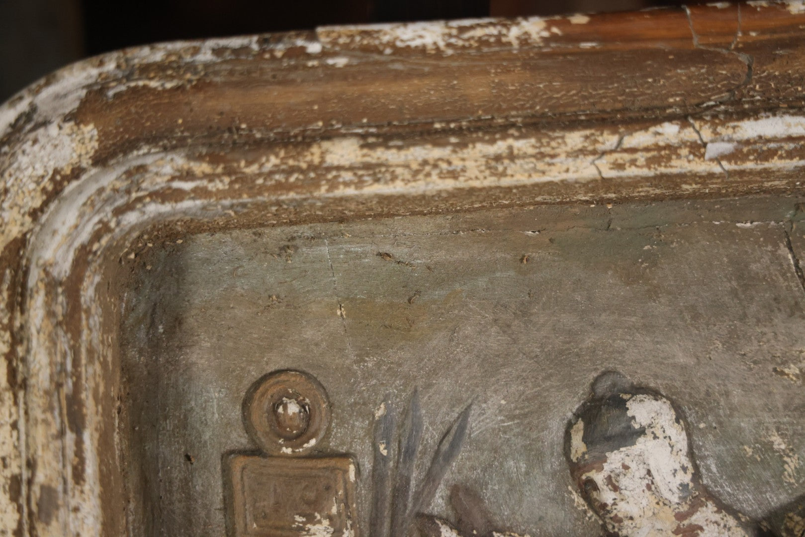 Antique Third Station Of The Cross, Jesus Falls For The First Time, Plaster Relief Plaque, Likely From A Charge, Note Heavy Wear And Degradation, Cracks