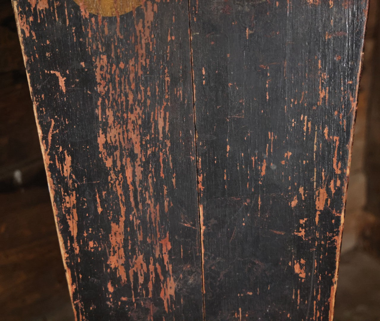 Antique Odd Fellows I.O.O.F. Ceremonial Coffin, Black Painted Wood With Iron Handles, Painted Three Links Motif