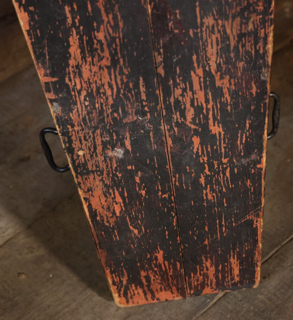 Antique Odd Fellows I.O.O.F. Ceremonial Coffin, Black Painted Wood With Iron Handles, Painted Three Links Motif