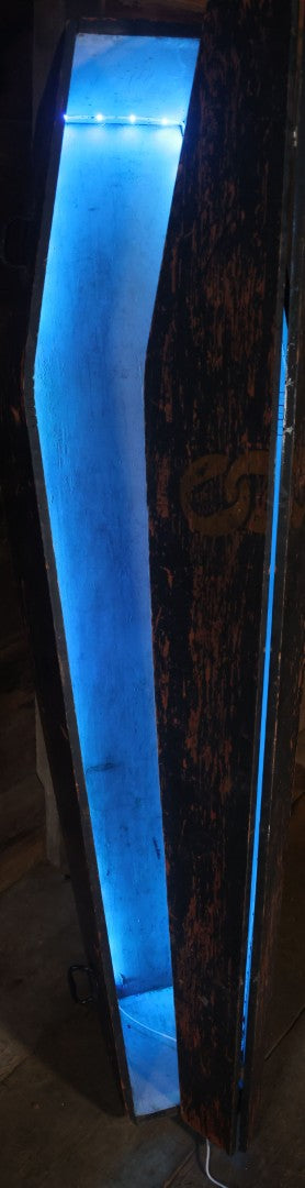 Antique Odd Fellows I.O.O.F. Ceremonial Coffin, Black Painted Wood With Iron Handles, Painted Three Links Motif