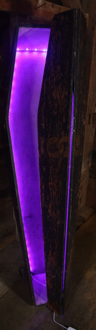 Antique Odd Fellows I.O.O.F. Ceremonial Coffin, Black Painted Wood With Iron Handles, Painted Three Links Motif