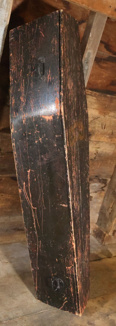 Antique Odd Fellows I.O.O.F. Ceremonial Coffin, Black Painted Wood With Iron Handles, Painted Three Links Motif