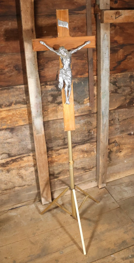 Vintage Large Size Funeral Crucifix On Lightweight Folding Stand