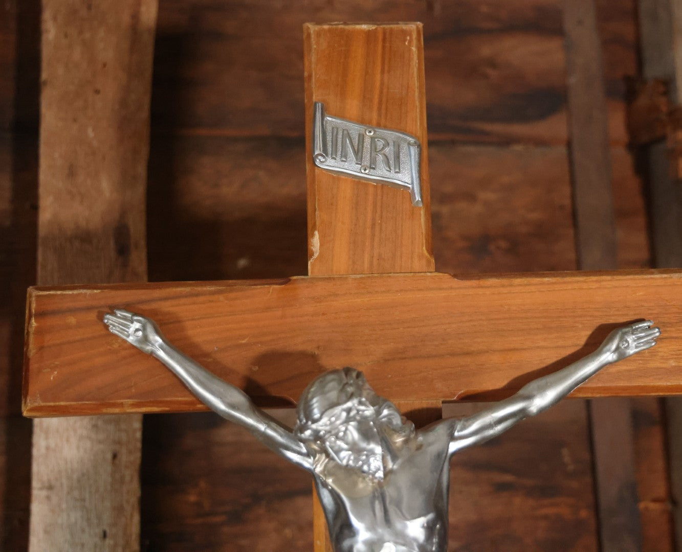 Vintage Large Size Funeral Crucifix On Lightweight Folding Stand