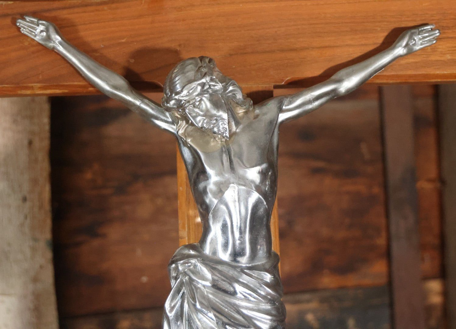 Vintage Large Size Funeral Crucifix On Lightweight Folding Stand