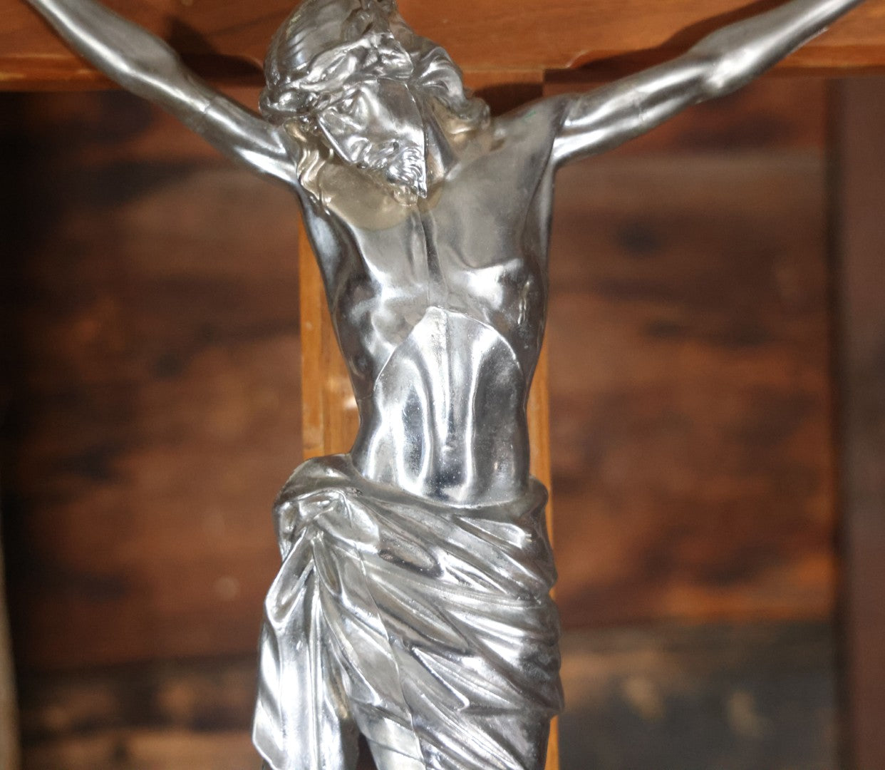 Vintage Large Size Funeral Crucifix On Lightweight Folding Stand