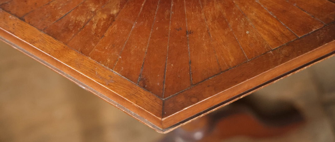 Antique Inlaid Candle Stand Table With Geometric Design, Hexagon Table Top