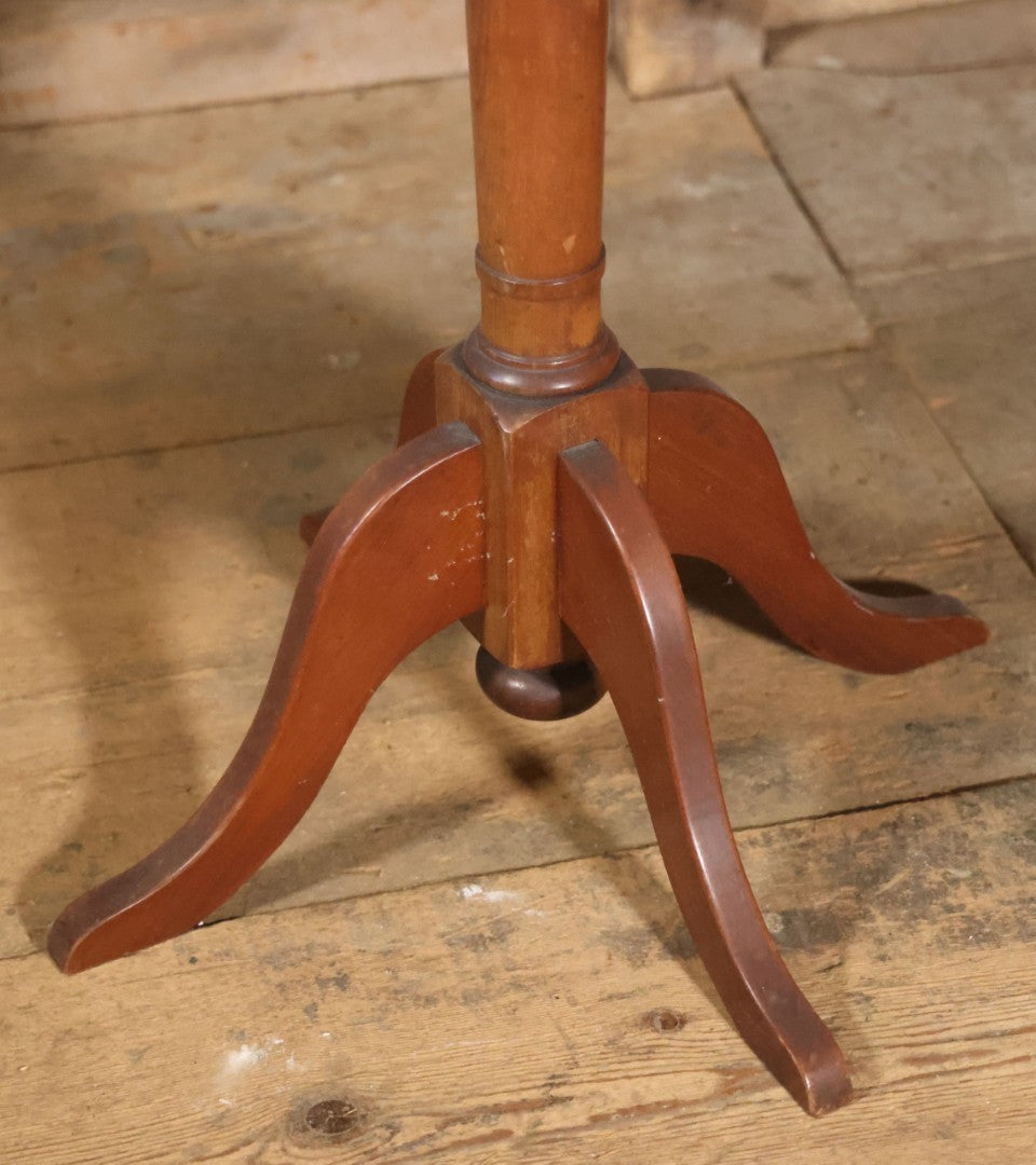 Antique Inlaid Candle Stand Table With Geometric Design, Hexagon Table Top