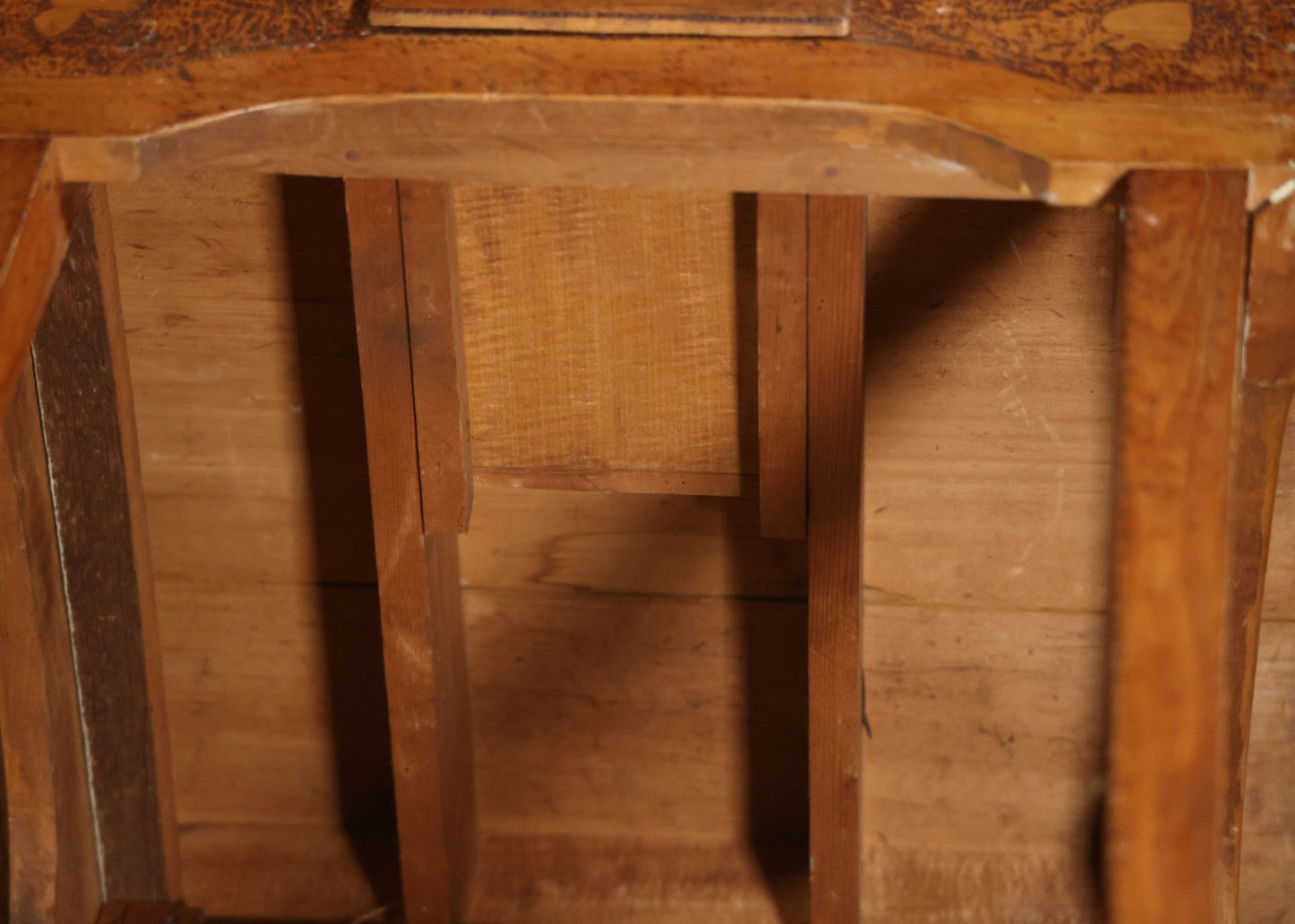Antique Pyrography Wood Burned Flemish Art Card Table, Gambling Table, With Playing Card Suits Motif, One Drawer, Tapered Legs
