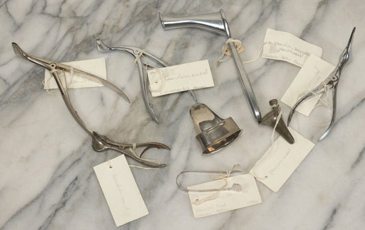 Lot 050 - Grouping Of Eight Vintage Nasal Speculums Medical Devices, With Paper Identification Tags