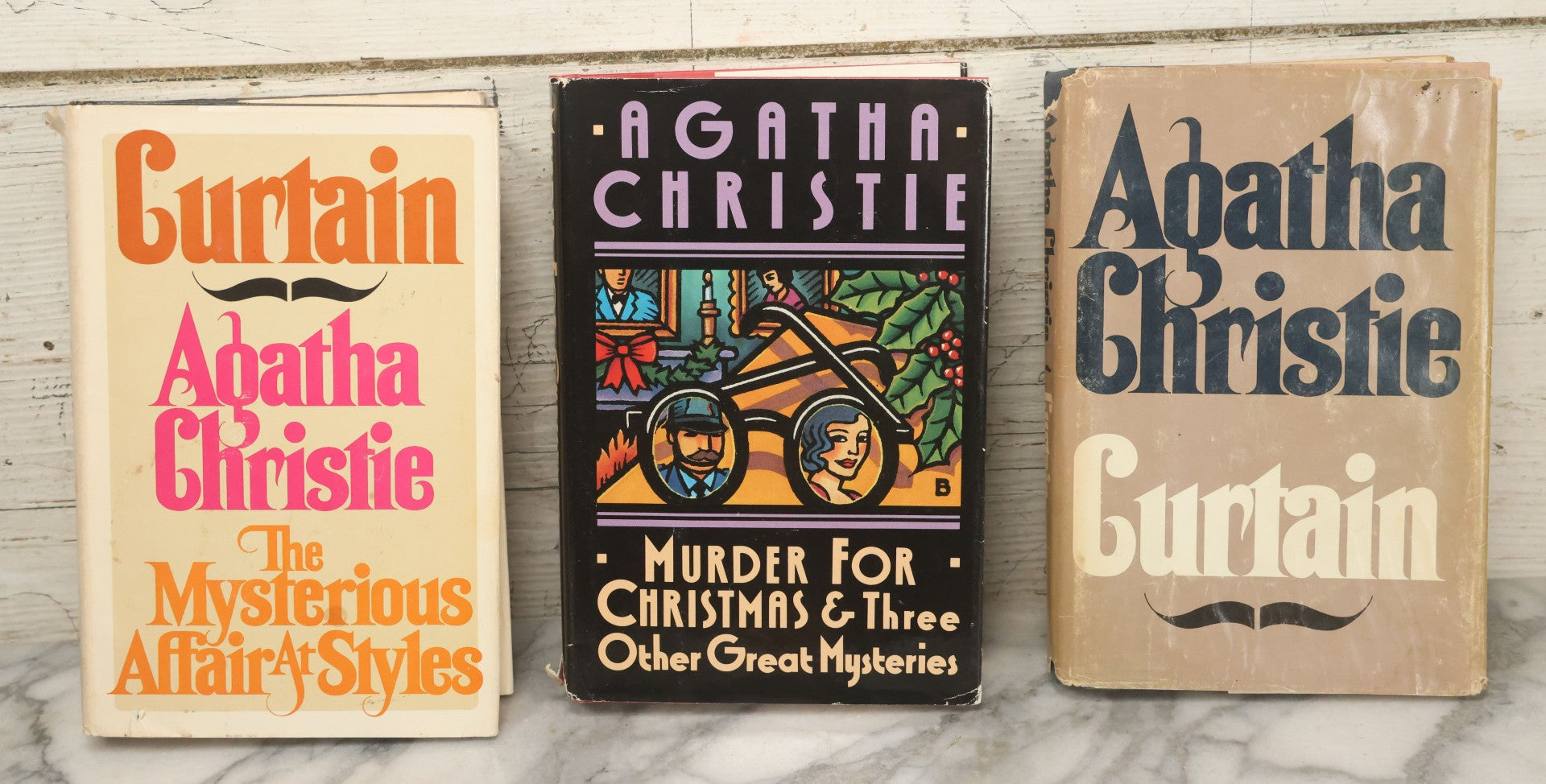 Lot 099 - Grouping Of Three Vintage Agatha Christie Mystery Books Including "Curtain," "Curtain & The Mysterious Affair At Styles," And "Murder For Christmas"