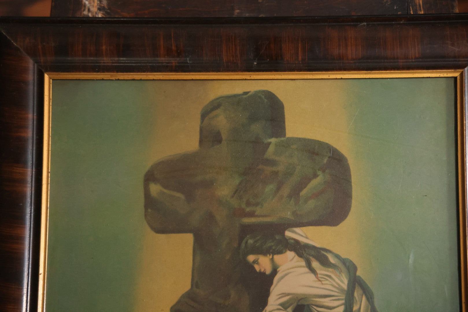 Antique "Rock Of Ages" Chromolithograph Religious Print In Wood Frame, 20-1/2" x 24-1/2"