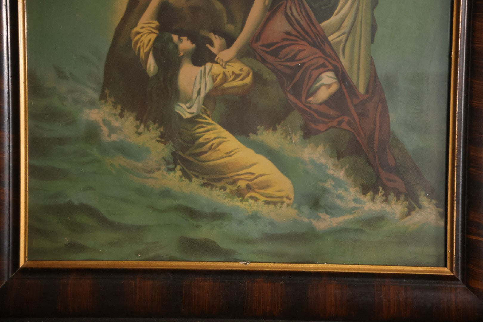 Antique "Rock Of Ages" Chromolithograph Religious Print In Wood Frame, 20-1/2" x 24-1/2"
