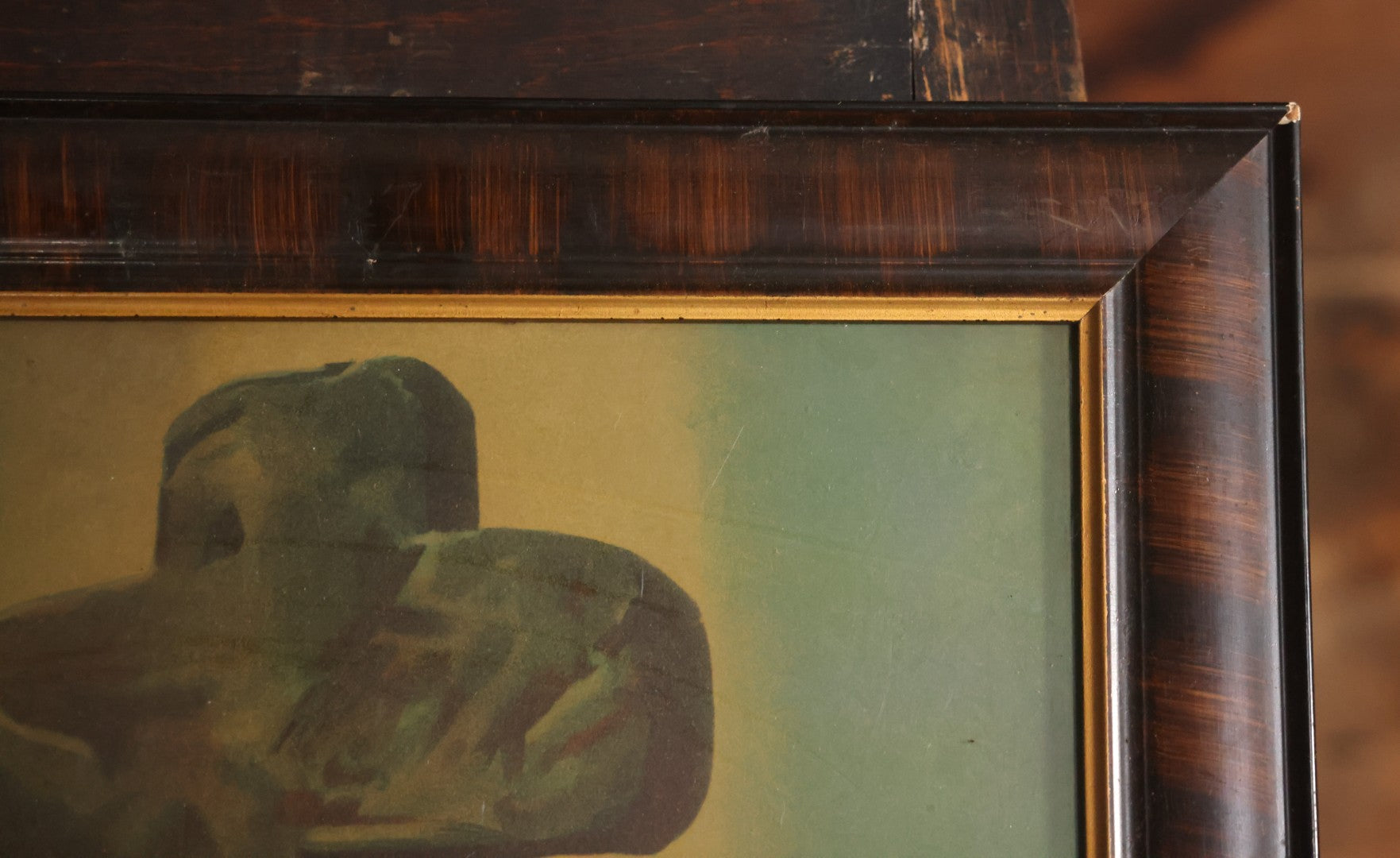 Antique "Rock Of Ages" Chromolithograph Religious Print In Wood Frame, 20-1/2" x 24-1/2"