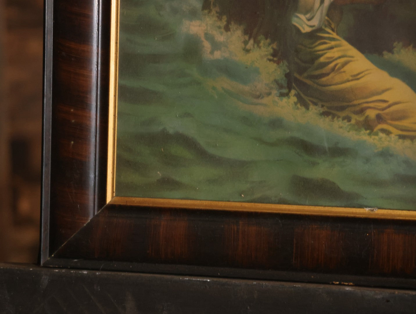 Antique "Rock Of Ages" Chromolithograph Religious Print In Wood Frame, 20-1/2" x 24-1/2"