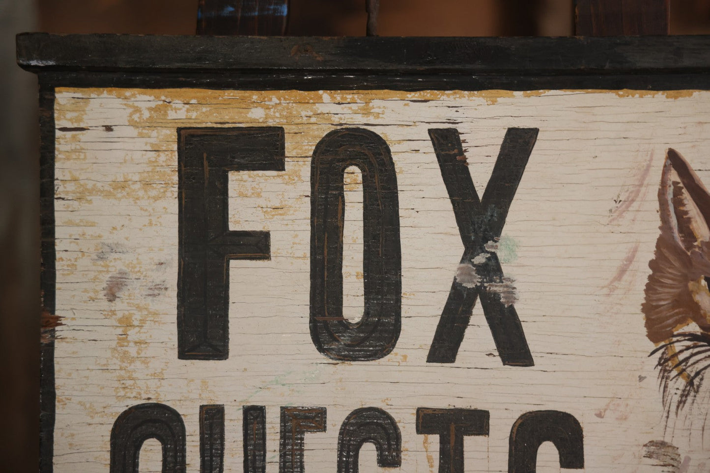 Vintage Handpainted Doublesided Fox Guests Hotel Sign With Painted Fox Head Graphic, 1421 Central Ave Ocean City New Jersey, Artist Signed Joe E., 1974, With Hanging Hooks, 25" x 15-1/4"